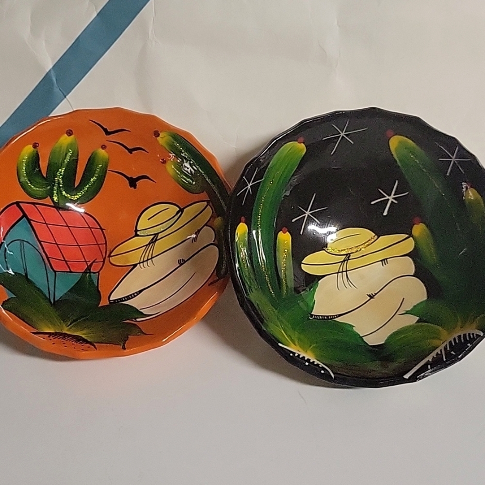 Hand Painted Mexican Pottery Salsa/Trinket Bowls